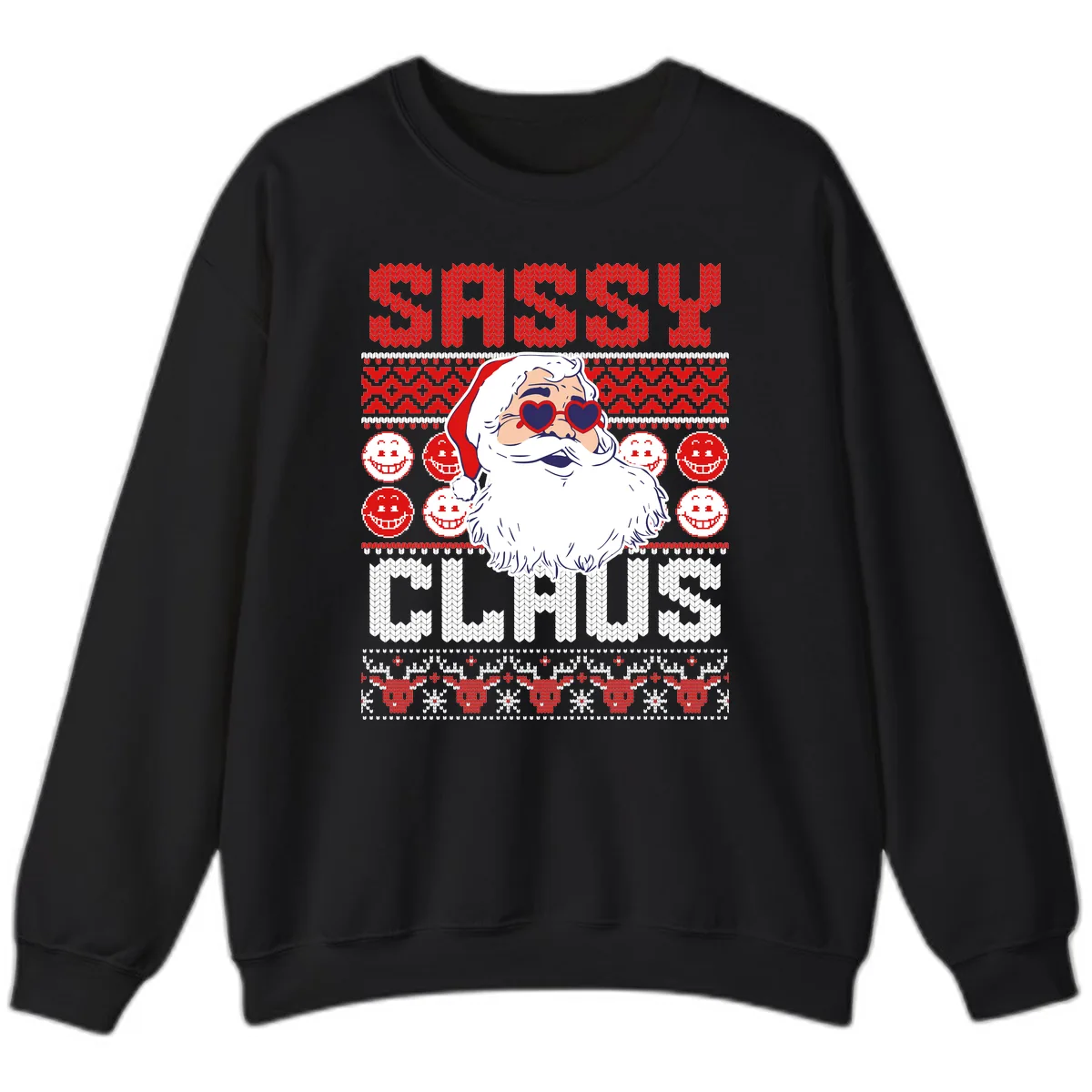 Sassy Santa Claus Ugly Christmas Sweater Sweatshirt in Black