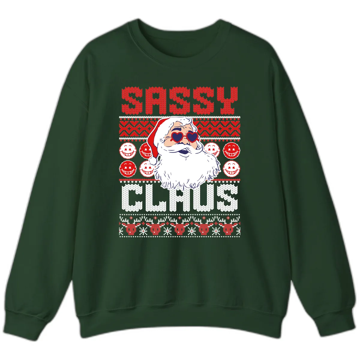 Sassy Santa Claus Ugly Christmas Sweater Sweatshirt in Forest Green