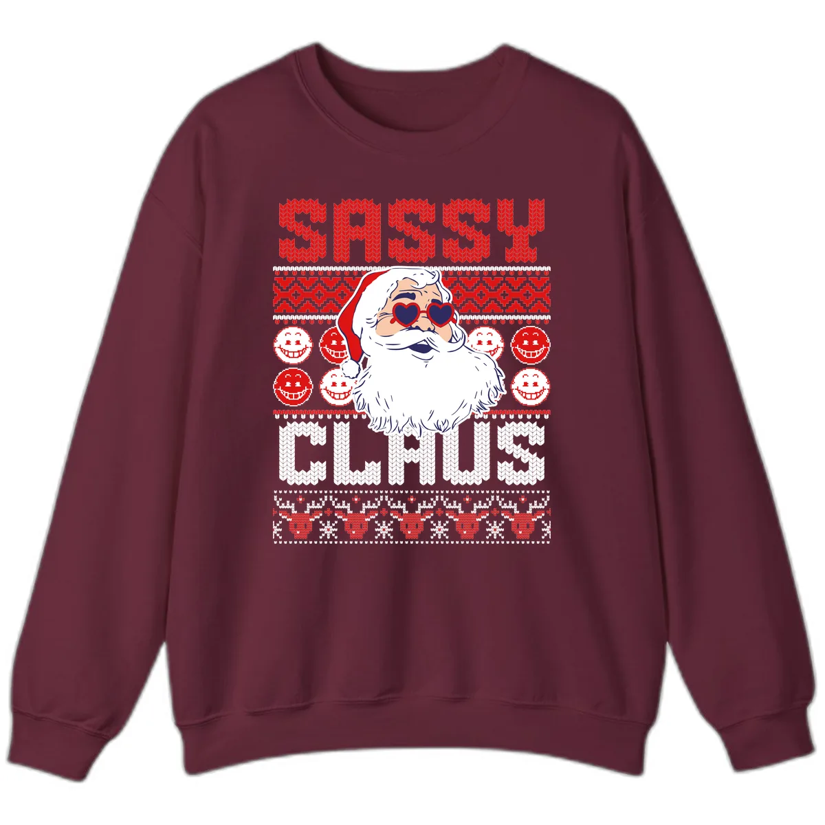 Sassy Santa Claus Ugly Christmas Sweater Sweatshirt in Maroon