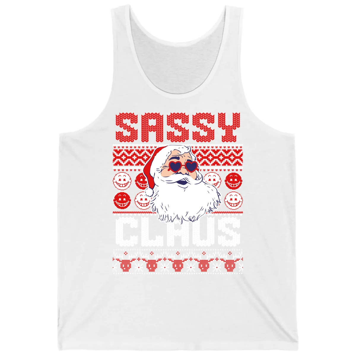 Sassy Santa Claus Ugly Christmas Sweater Tank in White