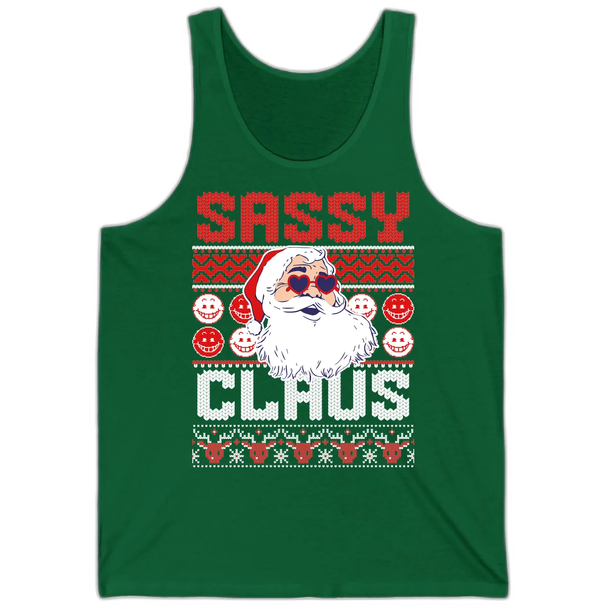 Sassy Santa Claus Ugly Christmas Sweater Tank in Kelly