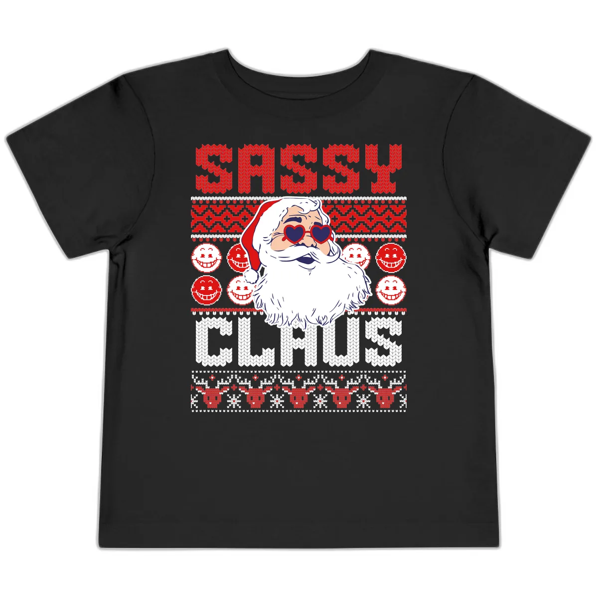 Sassy Santa Claus Ugly Christmas Sweater Toddler T-Shirt in Black