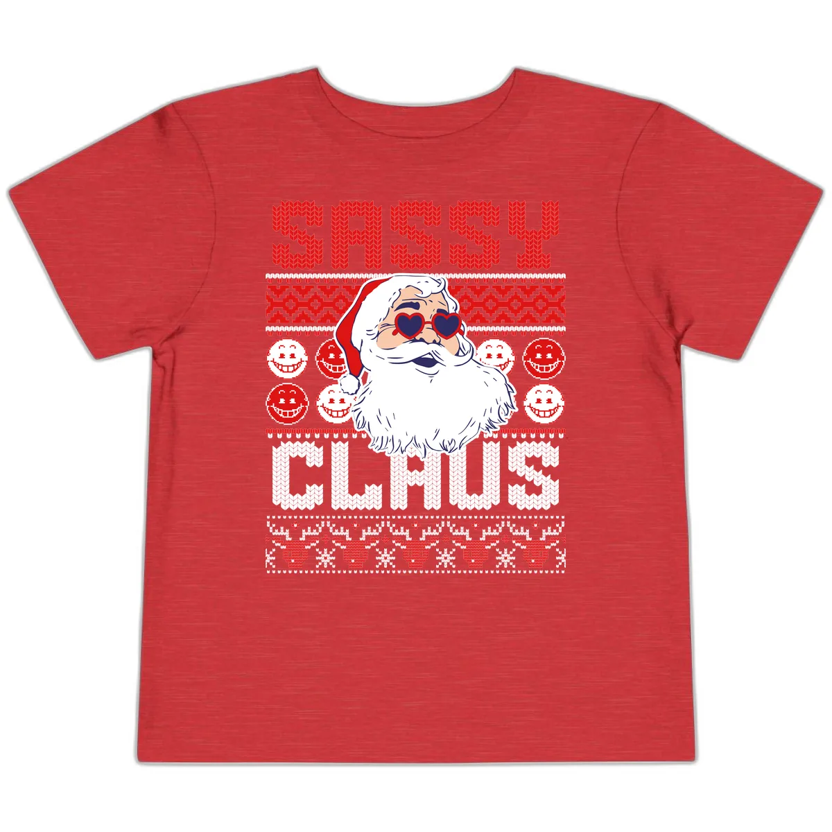 Sassy Santa Claus Ugly Christmas Sweater Toddler T-Shirt in Heather Red