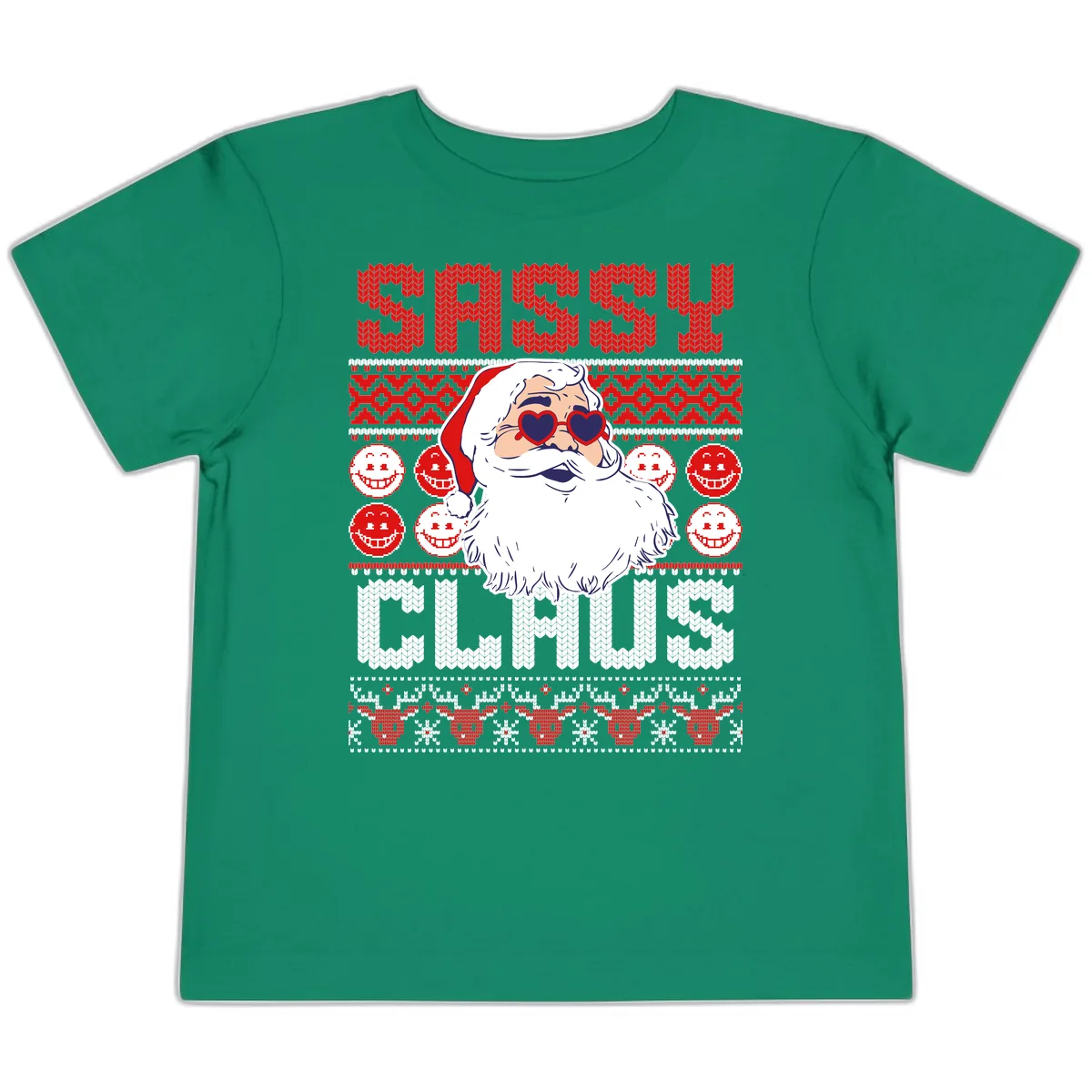 Sassy Santa Claus Ugly Christmas Sweater Toddler T-Shirt in Kelly