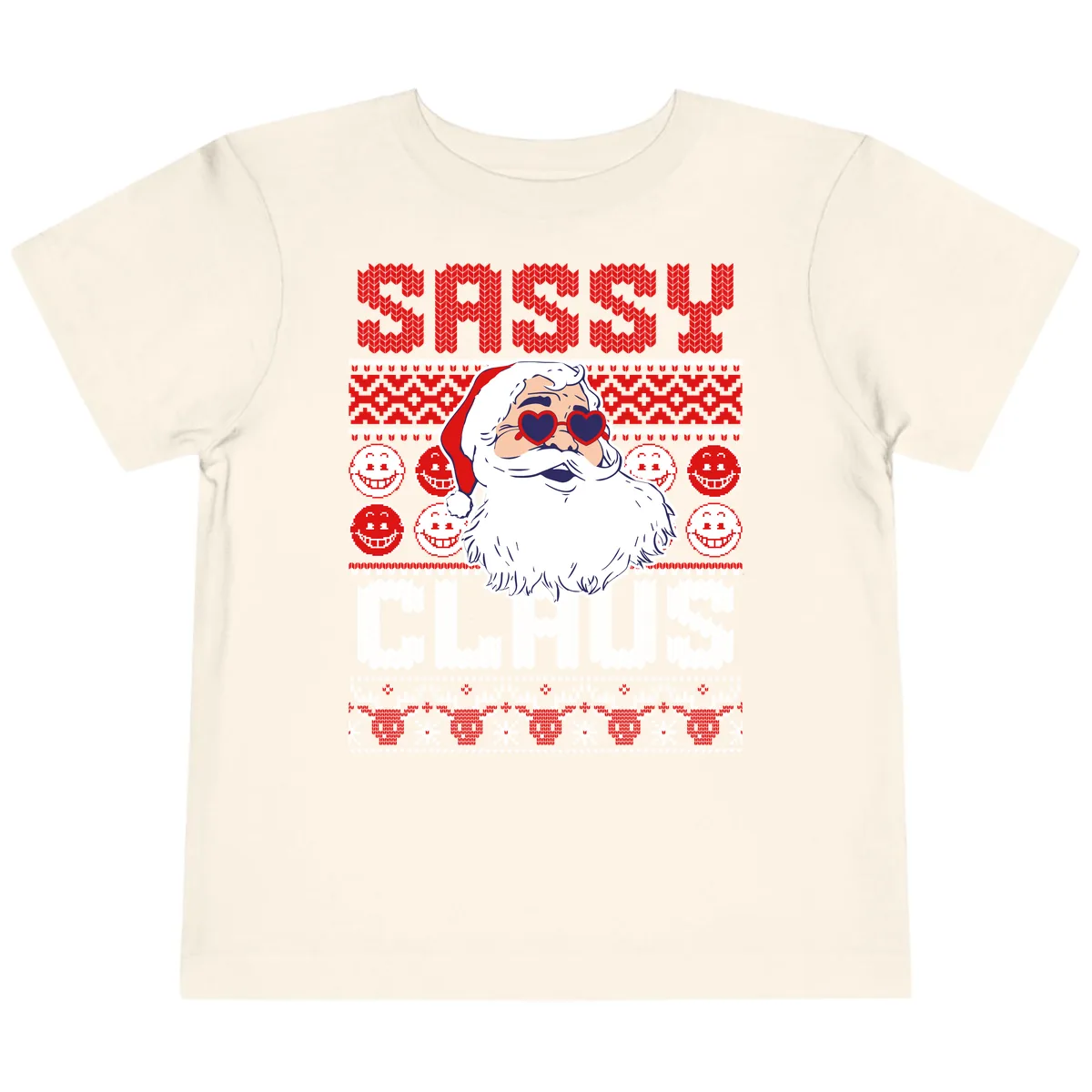 Sassy Santa Claus Ugly Christmas Sweater Toddler T-Shirt in Natural