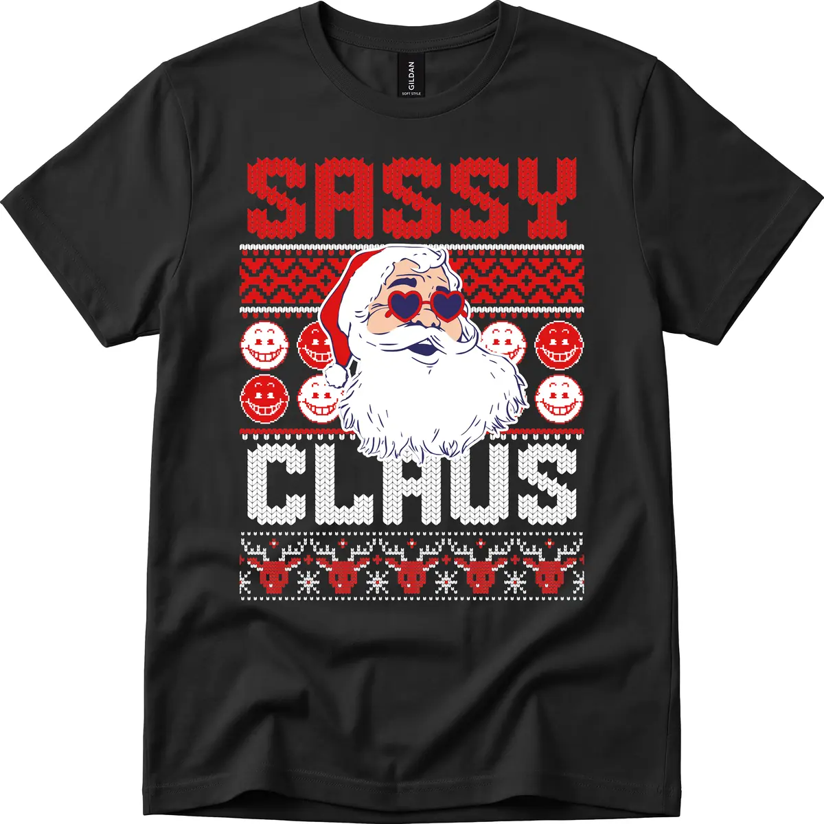 Sassy Santa Claus Ugly Christmas Sweater T-Shirt in Black