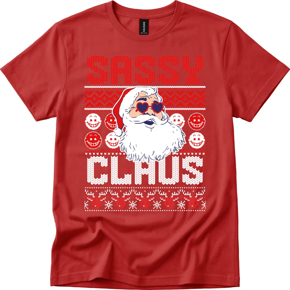 Sassy Santa Claus Ugly Christmas Sweater T-Shirt in Red