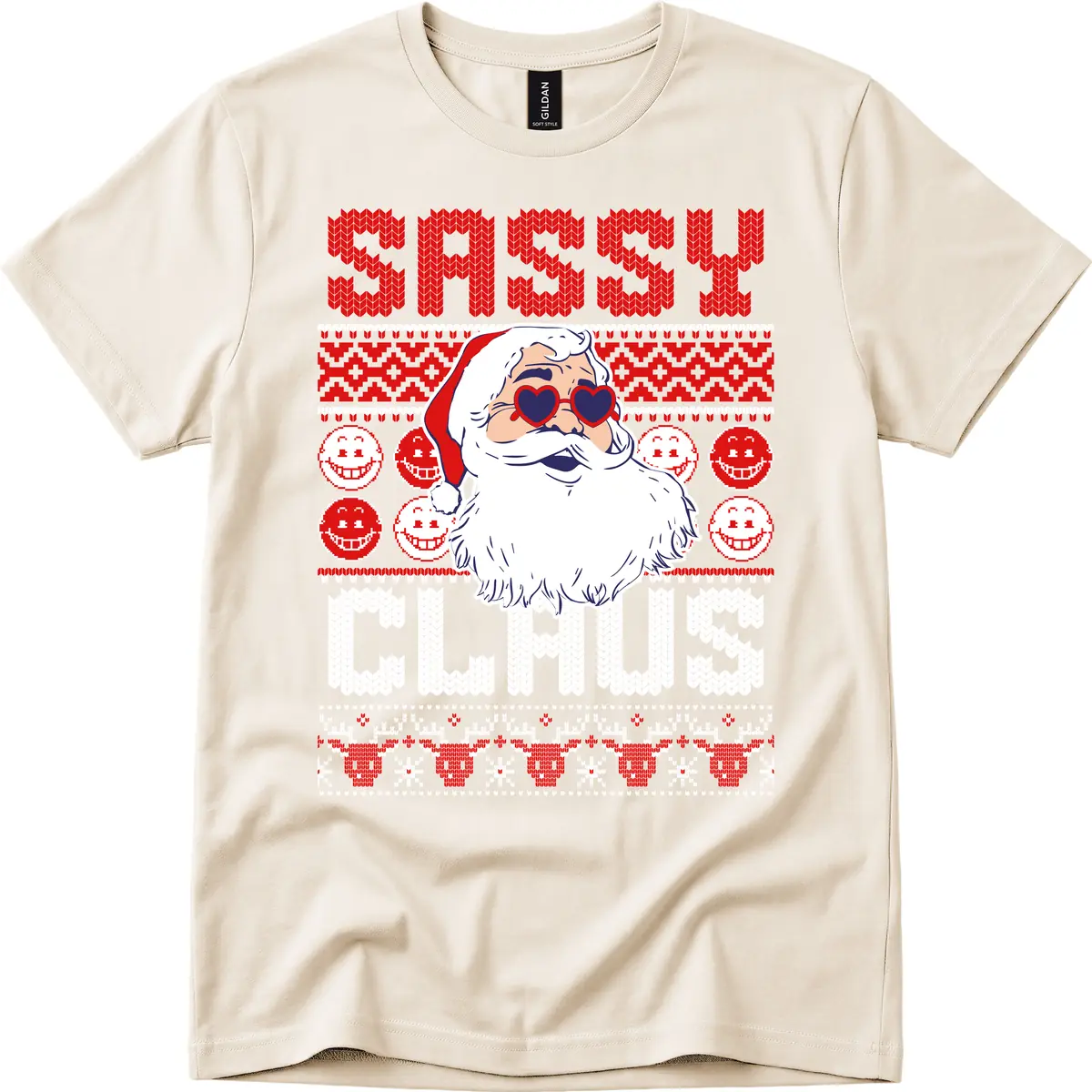 Sassy Santa Claus Ugly Christmas Sweater T-Shirt in Natural