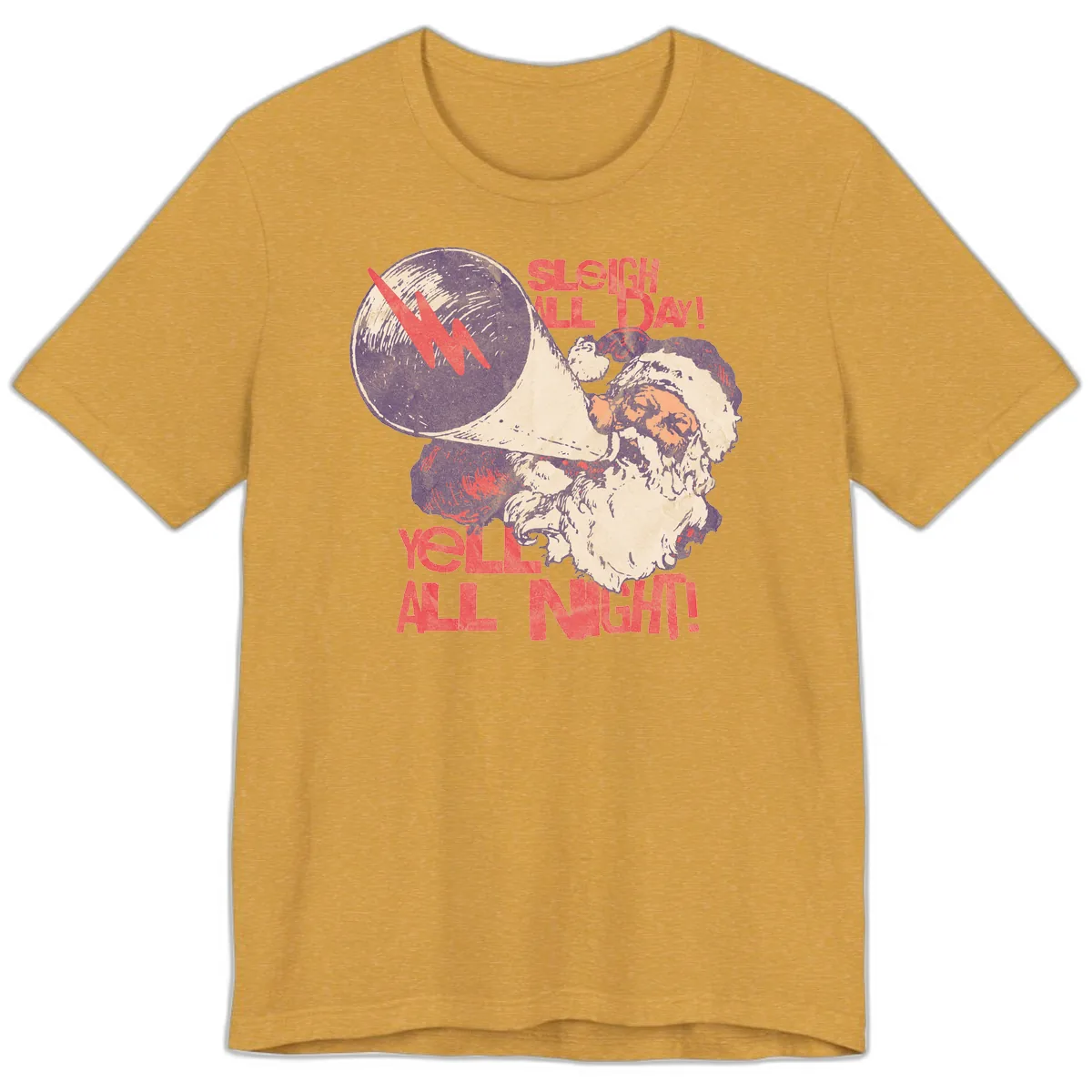 Sleigh All Day Yell All Night Santa Premium T-Shirt in Heather Mustard