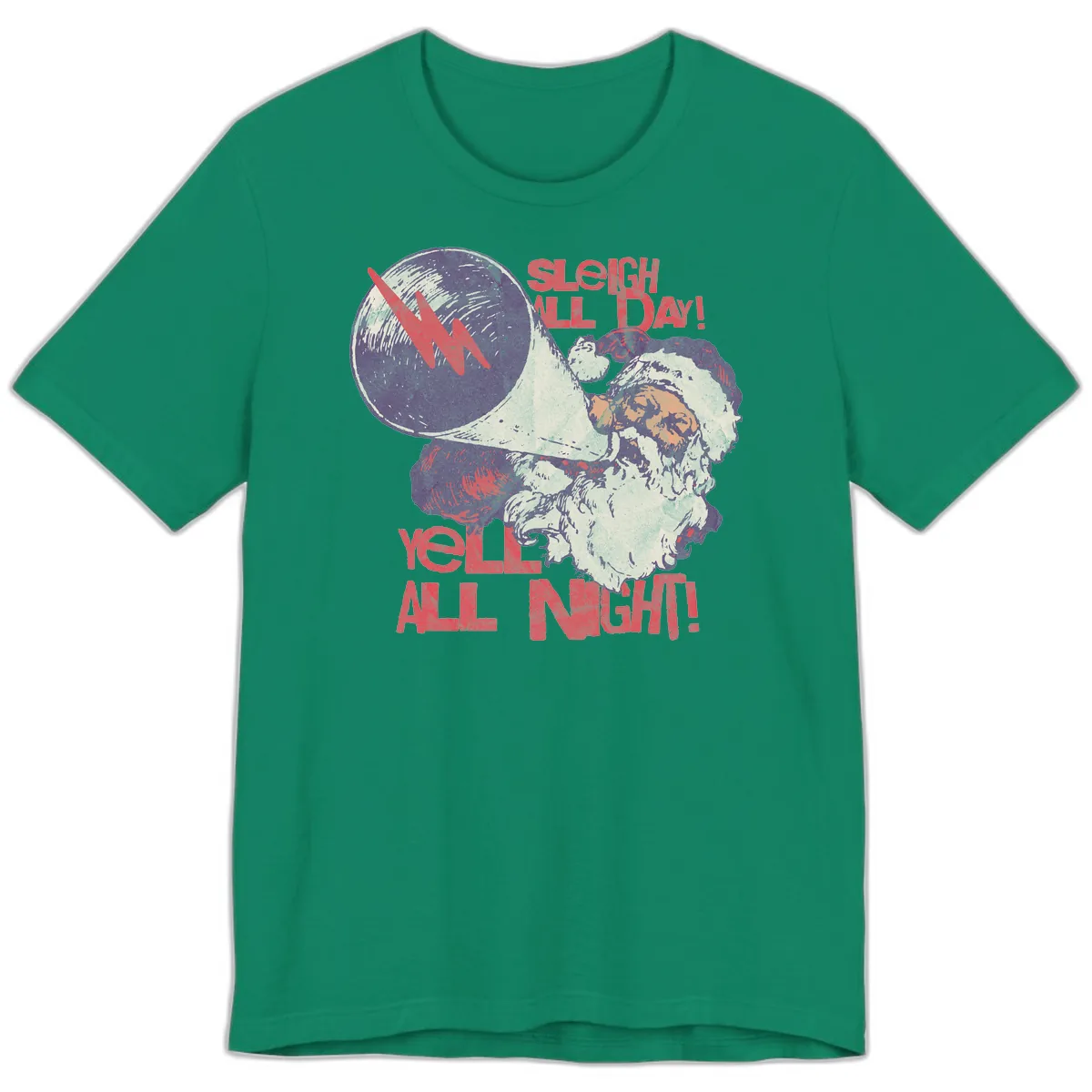 Sleigh All Day Yell All Night Santa Premium T-Shirt in Kelly
