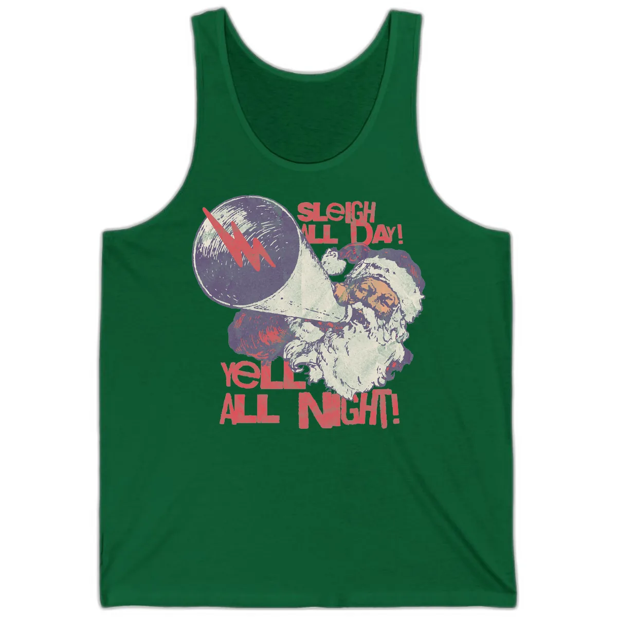 Sleigh All Day Yell All Night Santa Tank in Kelly