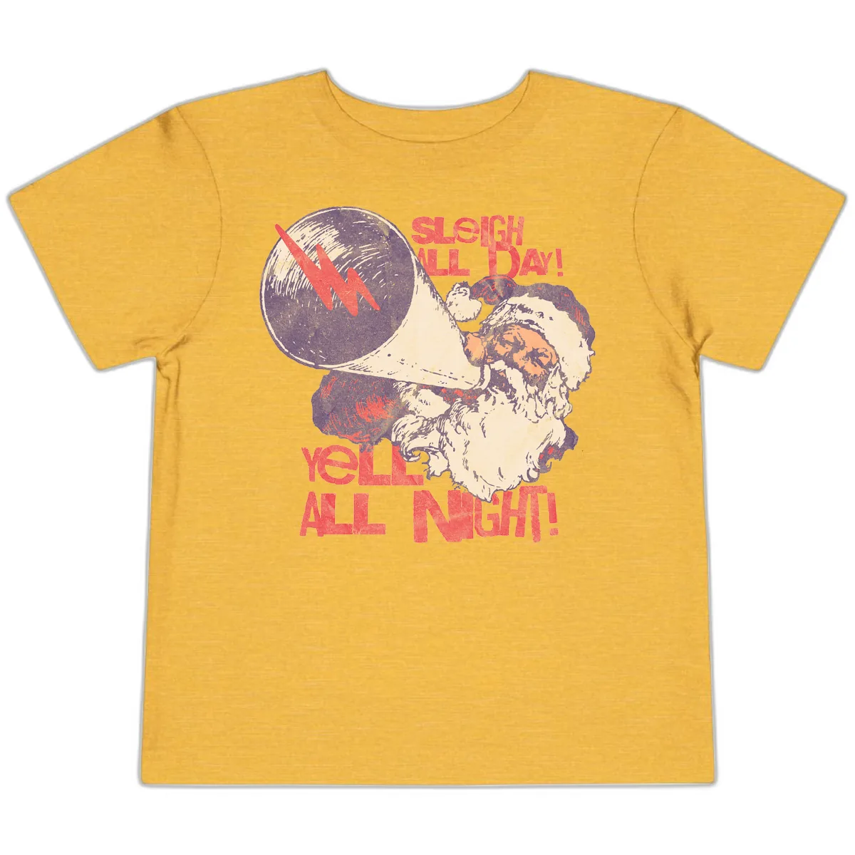 Sleigh All Day Yell All Night Santa Toddler T-Shirt in Heather Yellow Gold