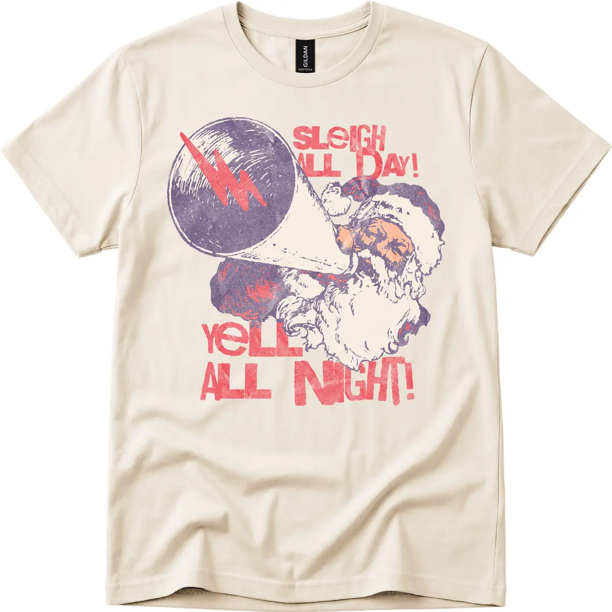Sleigh All Day Yell All Night Santa T-Shirt in Natural