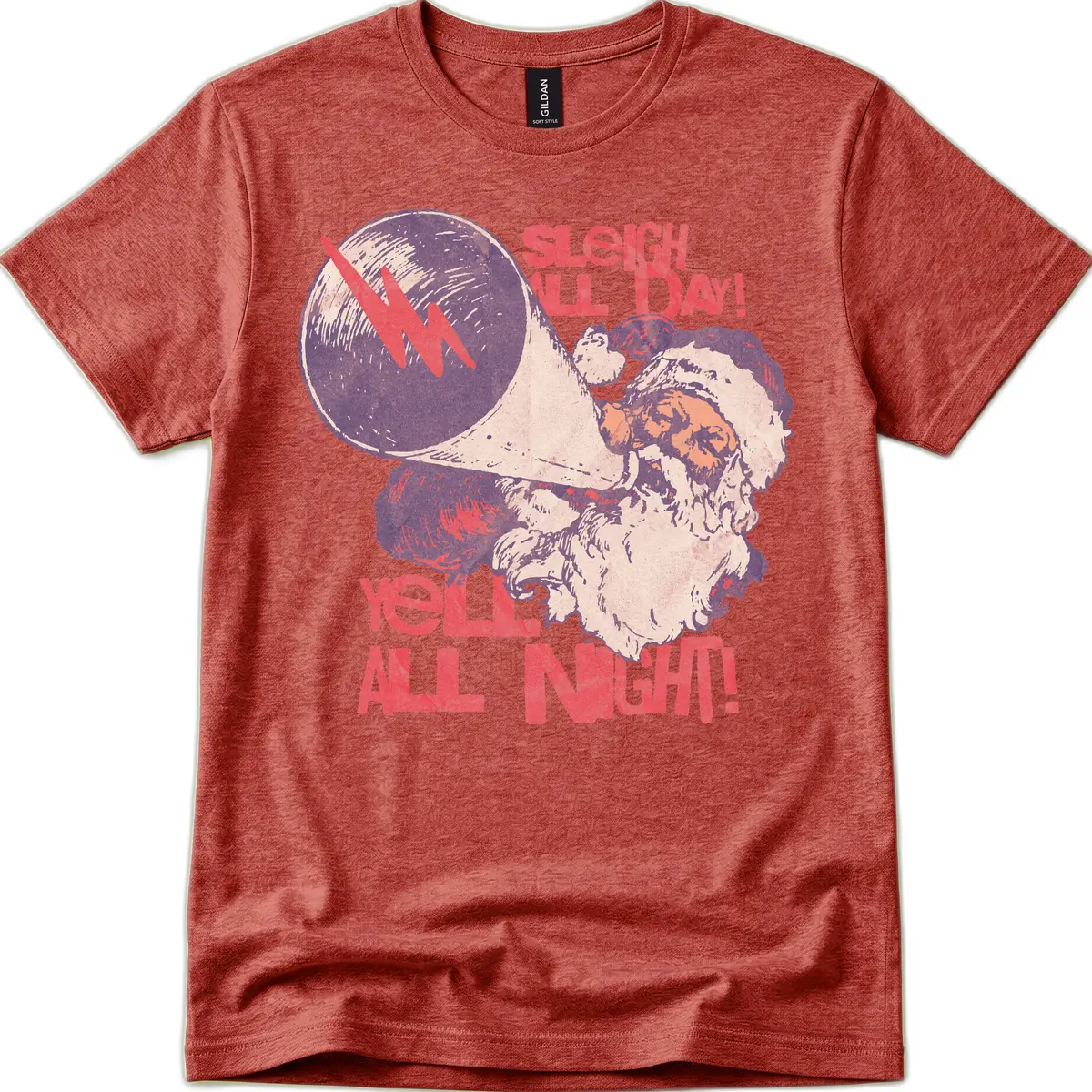 Sleigh All Day Yell All Night Santa T-Shirt in Heather Cardinal