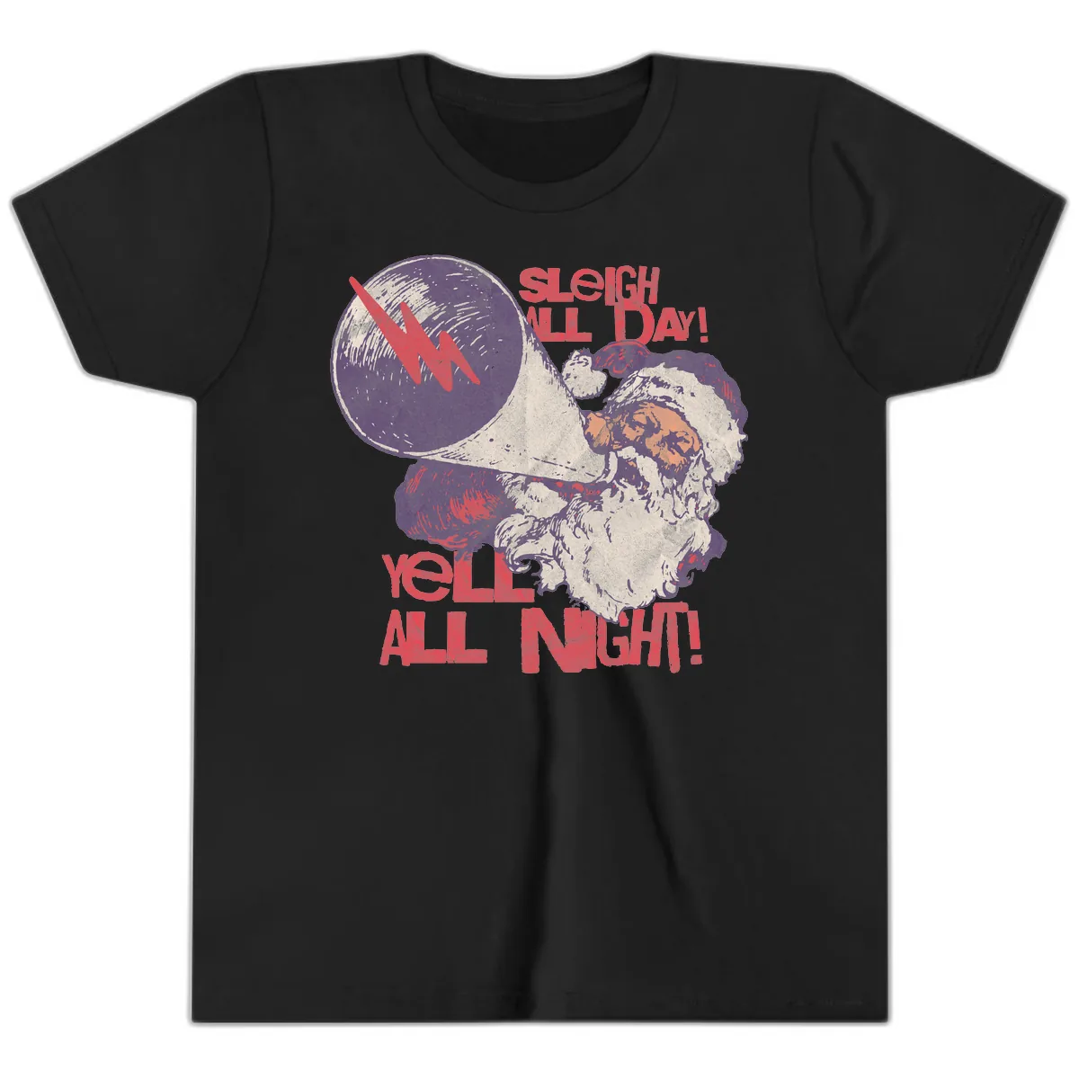 Sleigh All Day Yell All Night Santa Youth T-Shirt in Black