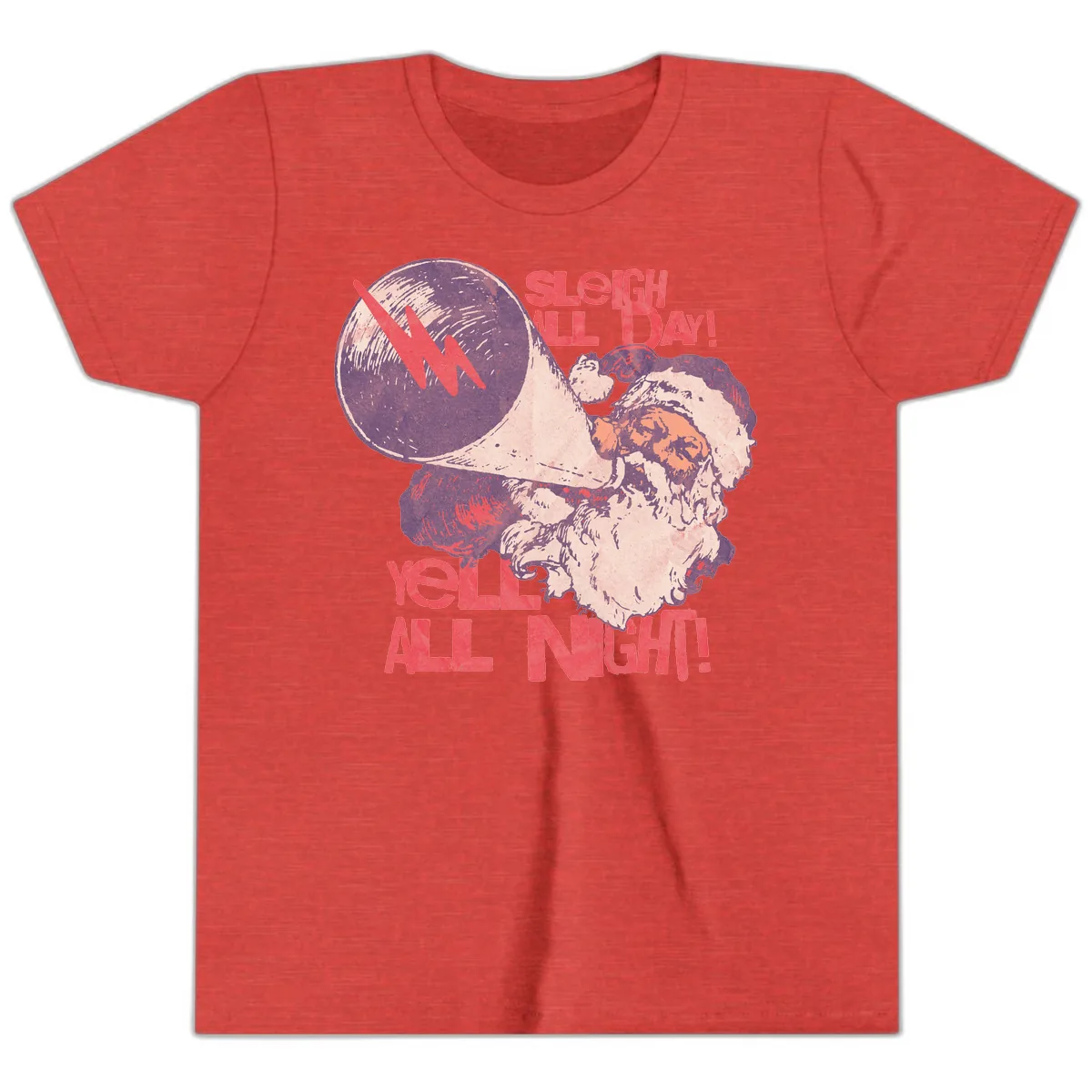 Sleigh All Day Yell All Night Santa Youth T-Shirt in Heather Red
