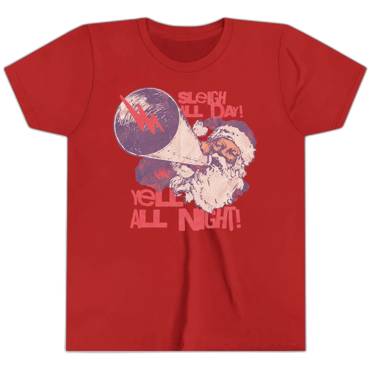 Sleigh All Day Yell All Night Santa Youth T-Shirt in Red