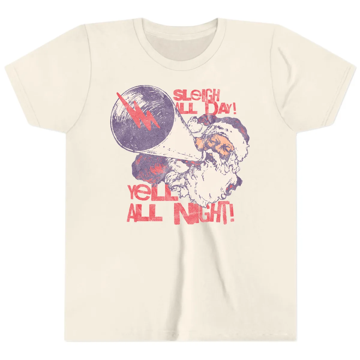 Sleigh All Day Yell All Night Santa Youth T-Shirt in Natural