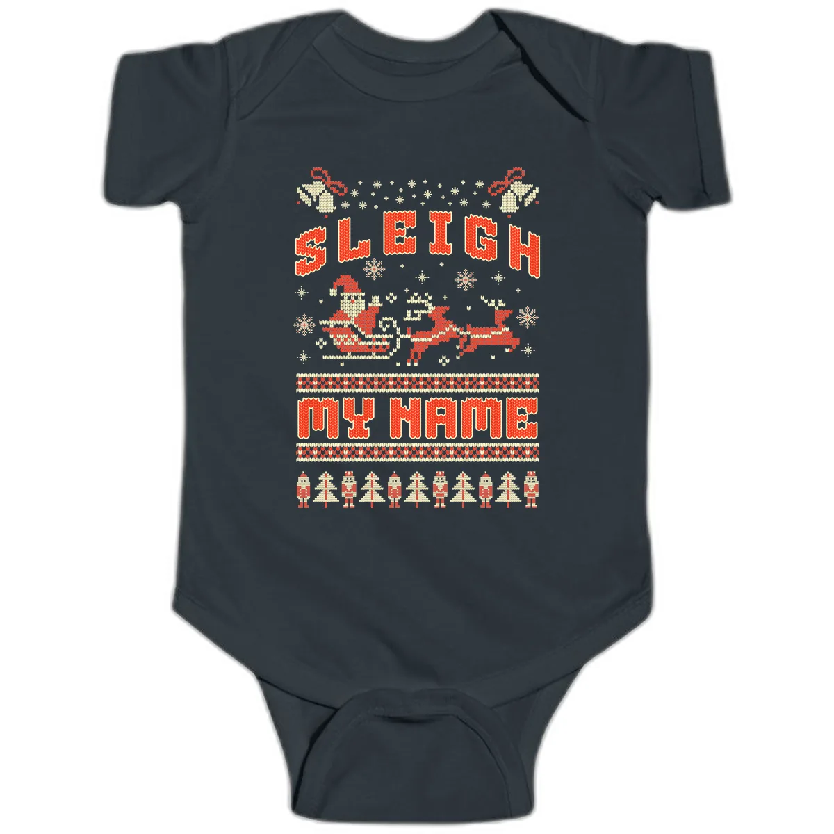 Sleigh My Name Christmas Sweater Baby Onesie in Black