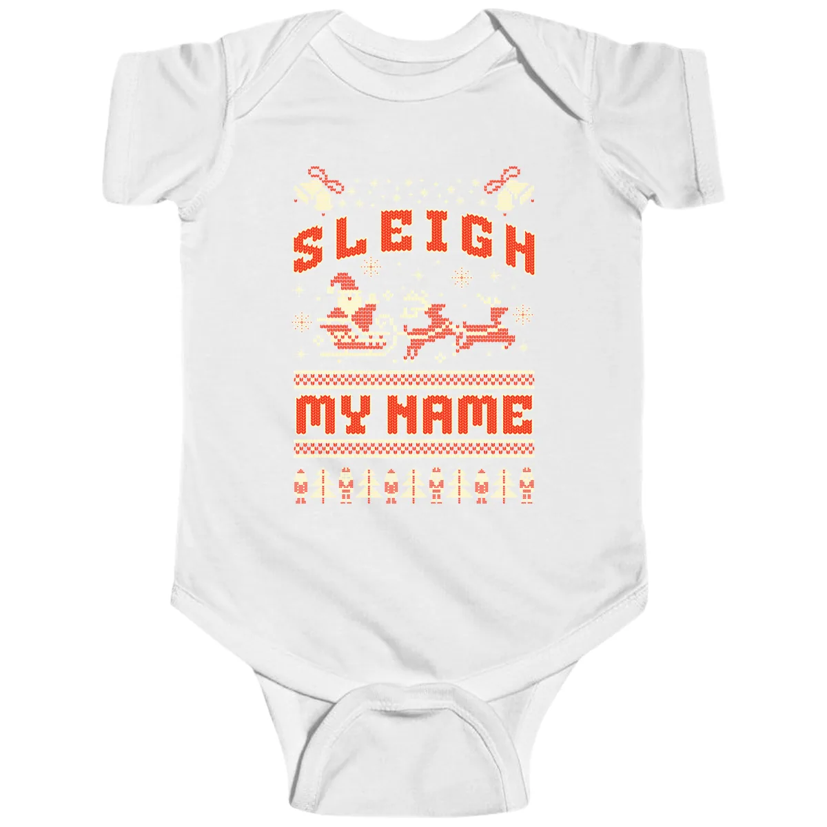Sleigh My Name Christmas Sweater Baby Onesie in White
