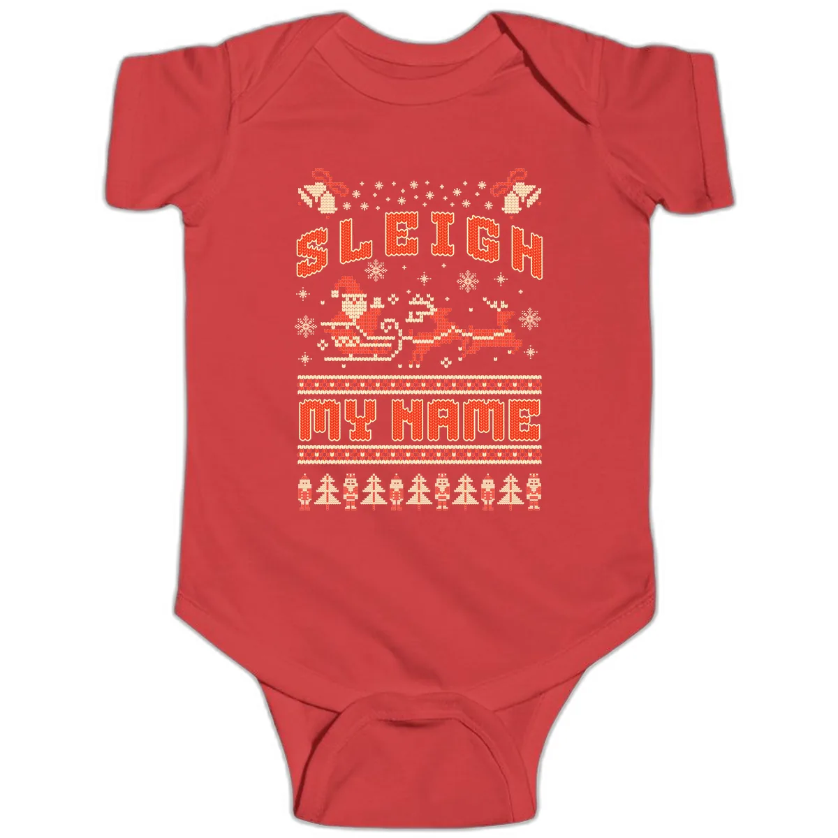 Sleigh My Name Christmas Sweater Baby Onesie in Red