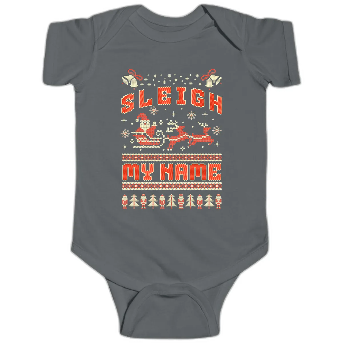 Sleigh My Name Christmas Sweater Baby Onesie in Charcoal
