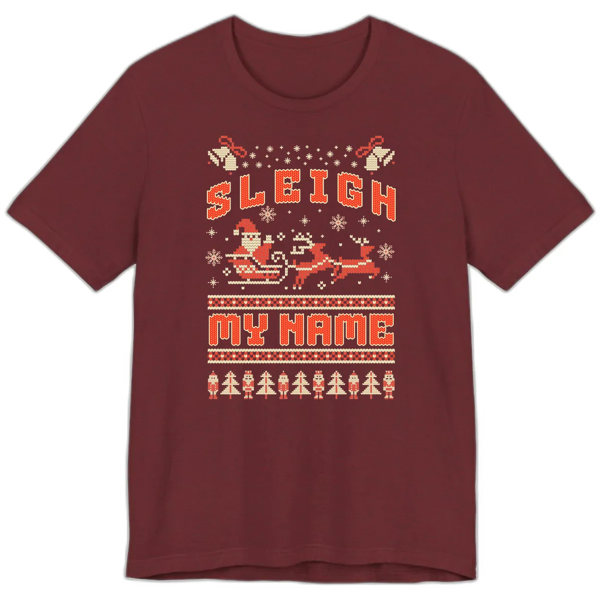 Sleigh My Name Christmas Sweater Premium T-Shirt in Heather Cardinal