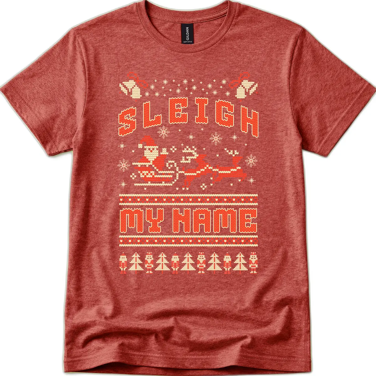 Sleigh My Name Christmas Sweater T-Shirt in Heather Cardinal