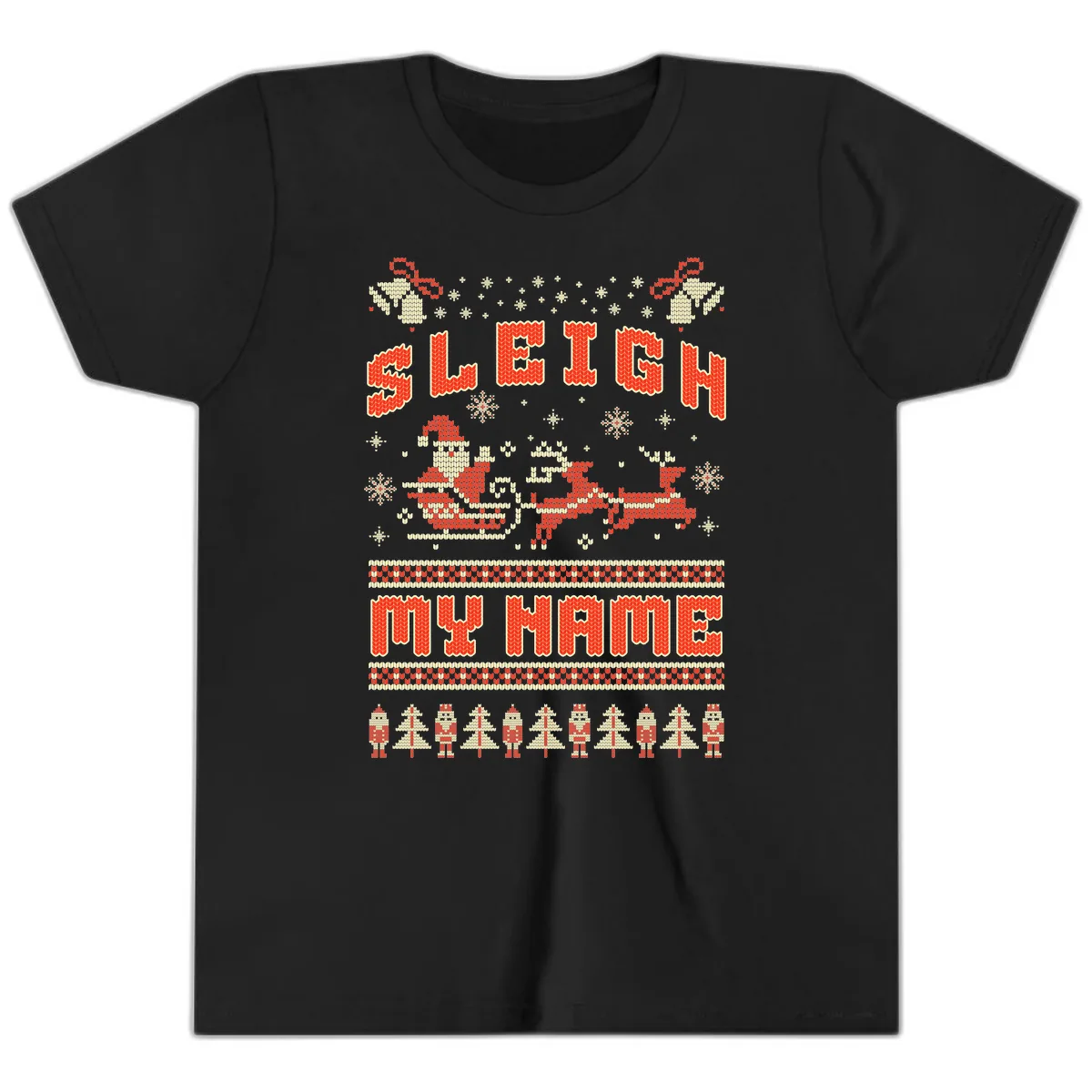 Sleigh My Name Christmas Sweater Youth T-Shirt in Black