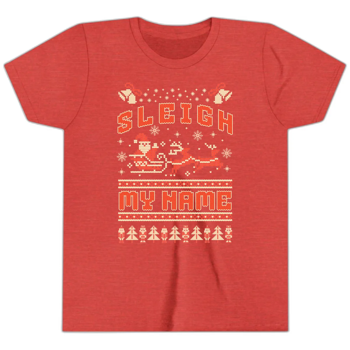 Sleigh My Name Christmas Sweater Youth T-Shirt in Heather Red