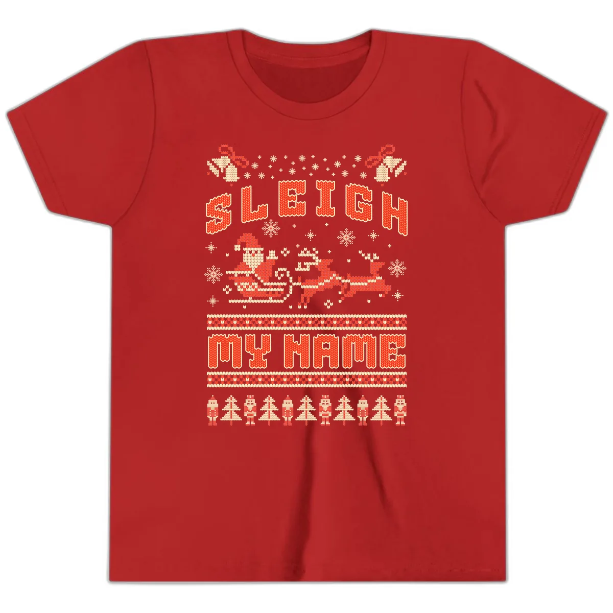 Sleigh My Name Christmas Sweater Youth T-Shirt in Red