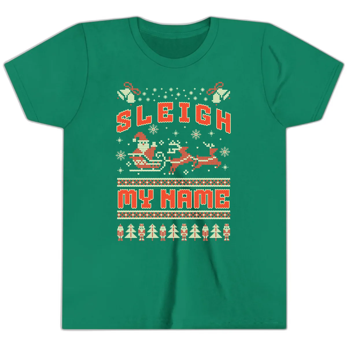 Sleigh My Name Christmas Sweater Youth T-Shirt in Kelly