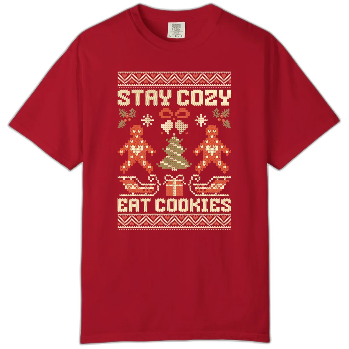 Stay Cozy Eat Cookies Ugly Christmas Sweater Comfort Color in Red