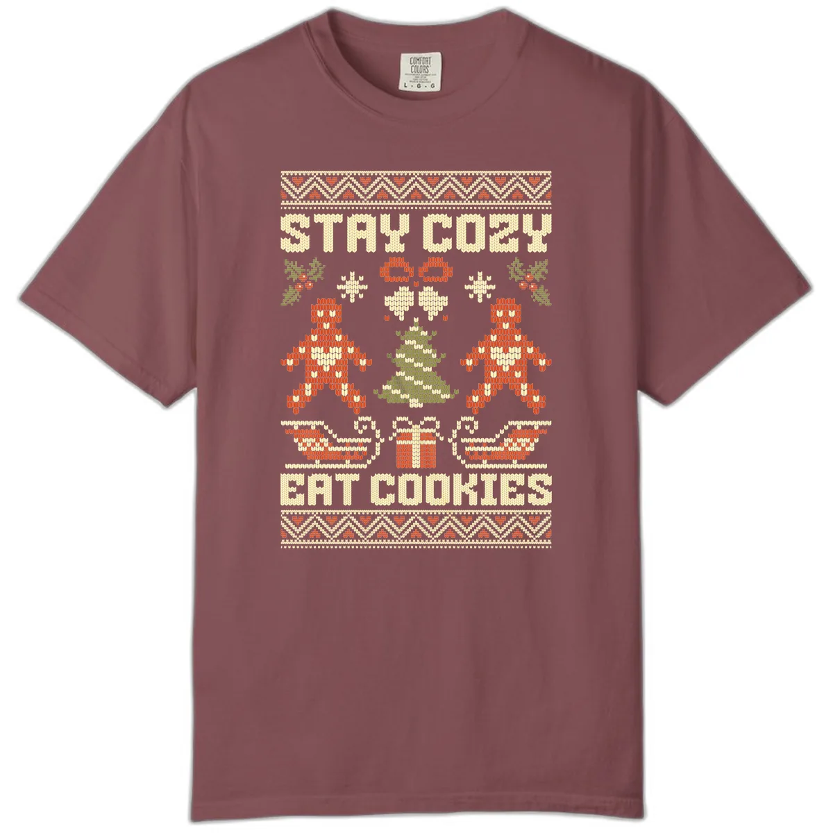Stay Cozy Eat Cookies Ugly Christmas Sweater Comfort Color in Brick