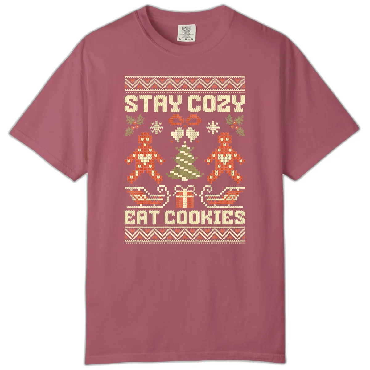 Stay Cozy Eat Cookies Ugly Christmas Sweater Comfort Color in Crimson