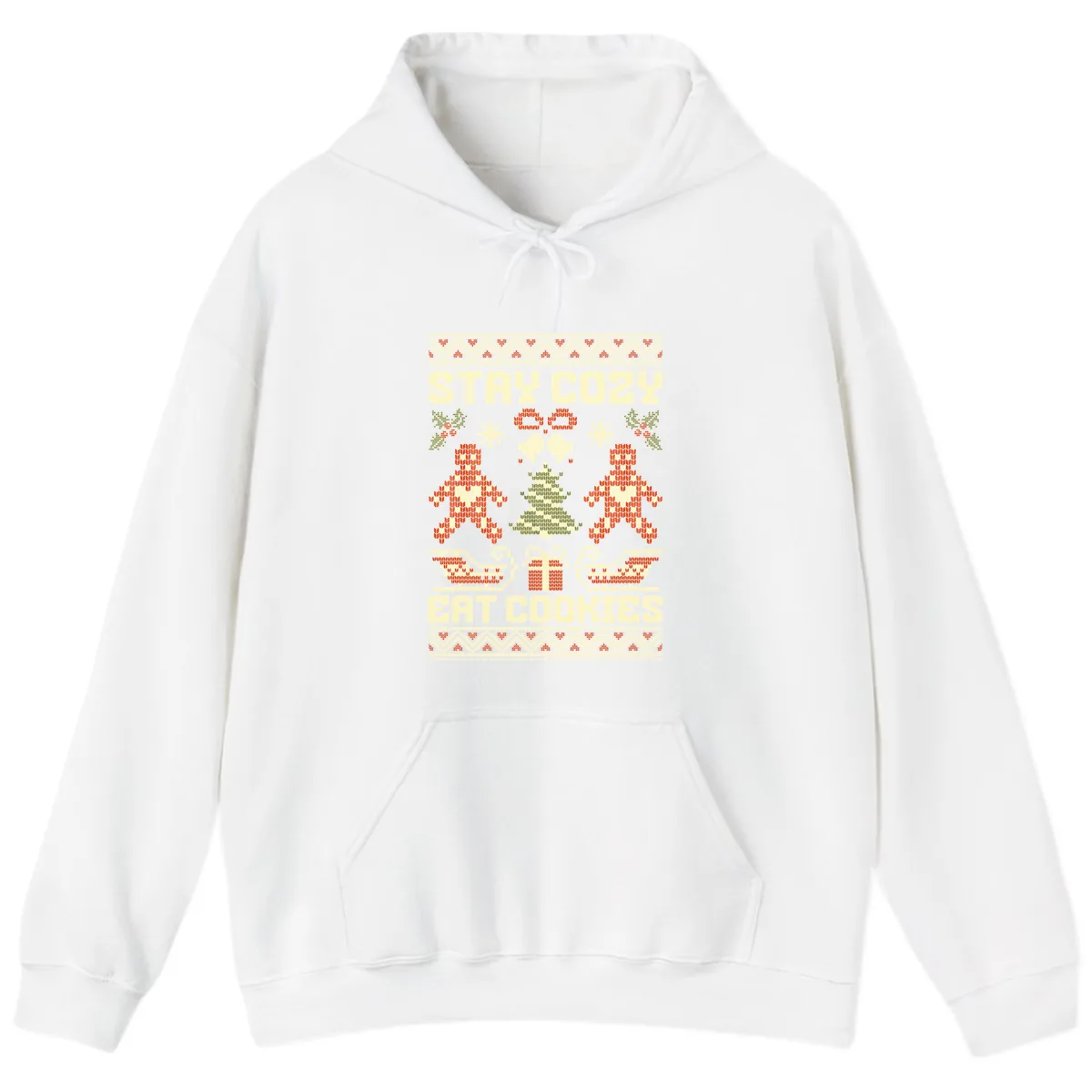 Stay Cozy Eat Cookies Ugly Christmas Sweater Hoodie in White