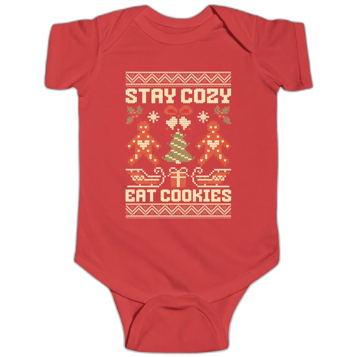 Stay Cozy Eat Cookies Ugly Christmas Sweater Baby Onesie in Red