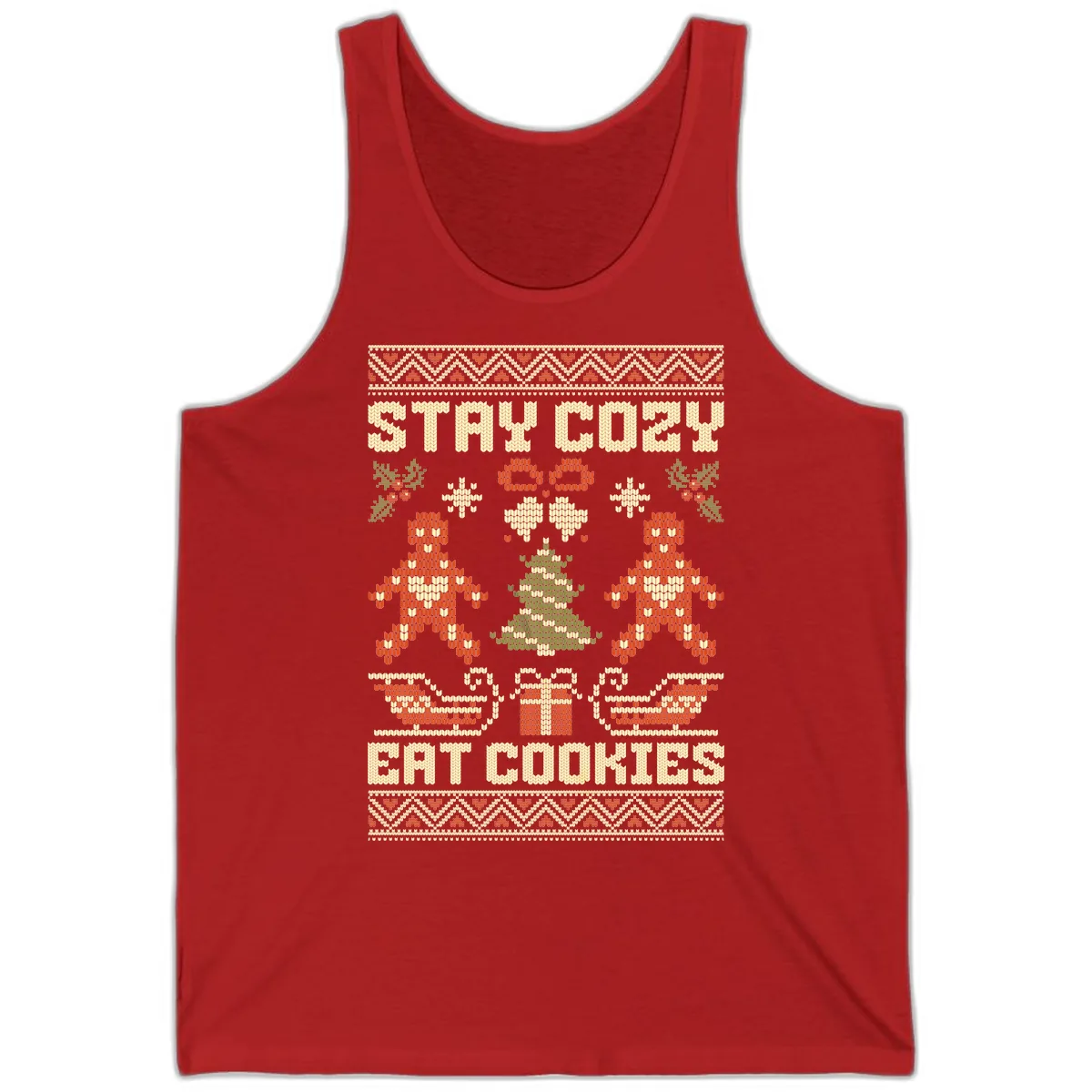 Stay Cozy Eat Cookies Ugly Christmas Sweater Tank in Red