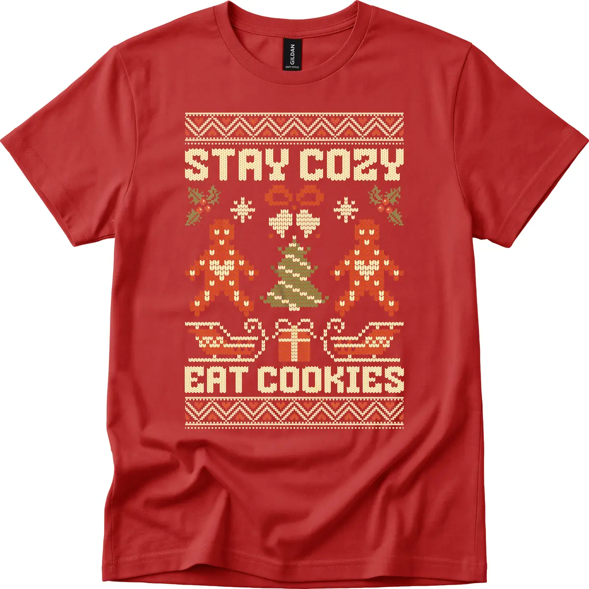 Stay Cozy Eat Cookies Ugly Christmas Sweater T-Shirt in Red
