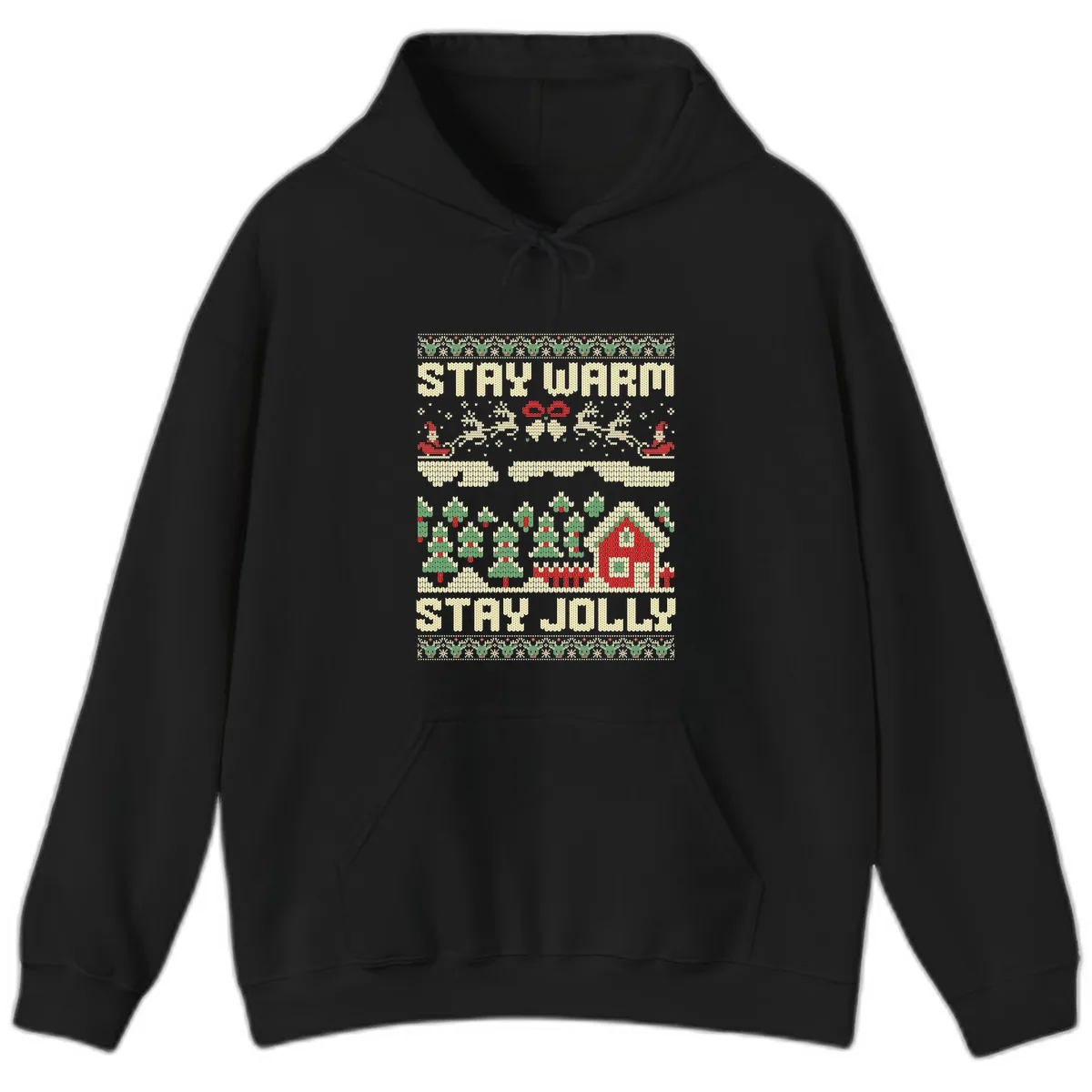 Ugly Christmas Sweater Style Design Hoodie in Black