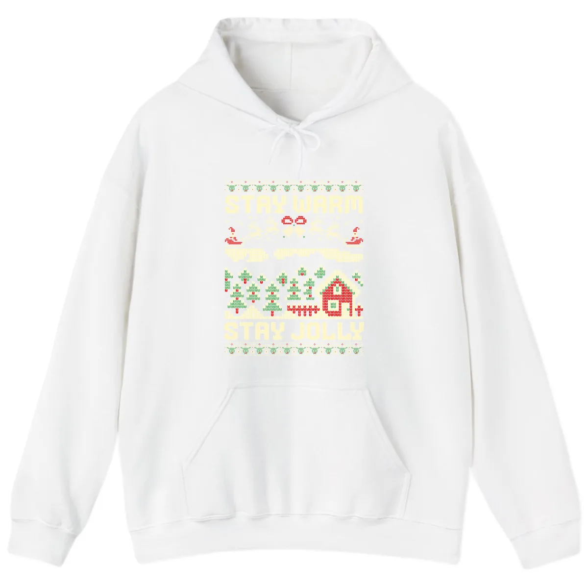 Ugly Christmas Sweater Style Design Hoodie in White