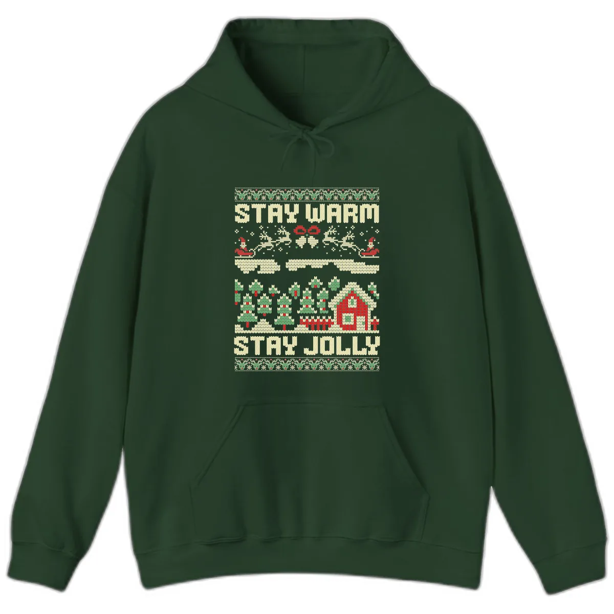 Ugly Christmas Sweater Style Design Hoodie in Forest Green