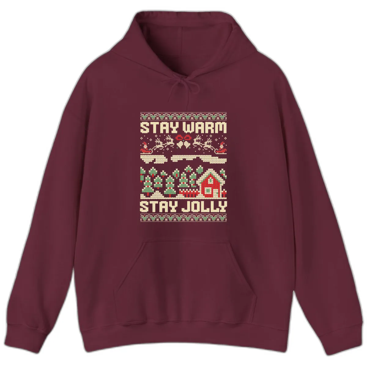 Ugly Christmas Sweater Style Design Hoodie in Maroon