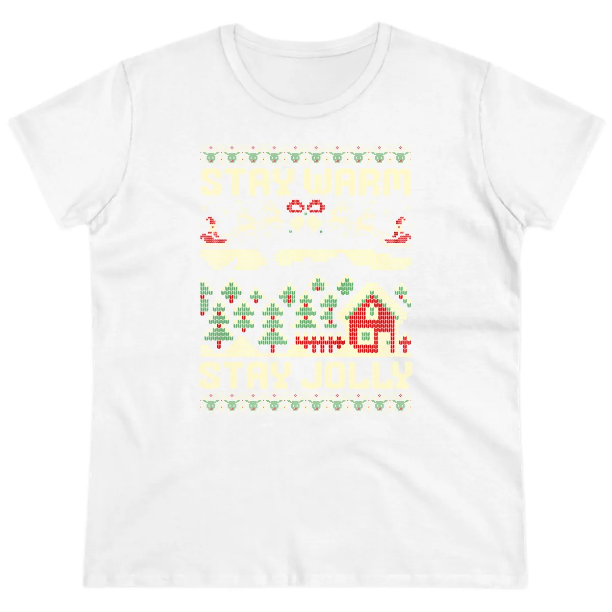 Ugly Christmas Sweater Style Design Ladies Tee in White