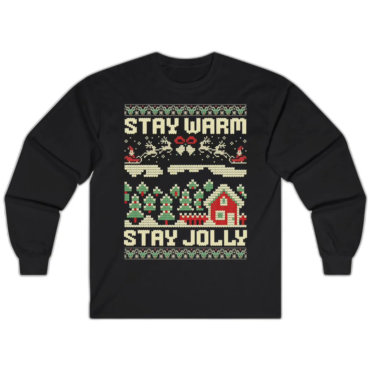 Ugly Christmas Sweater Style Design Long Sleeve in Black