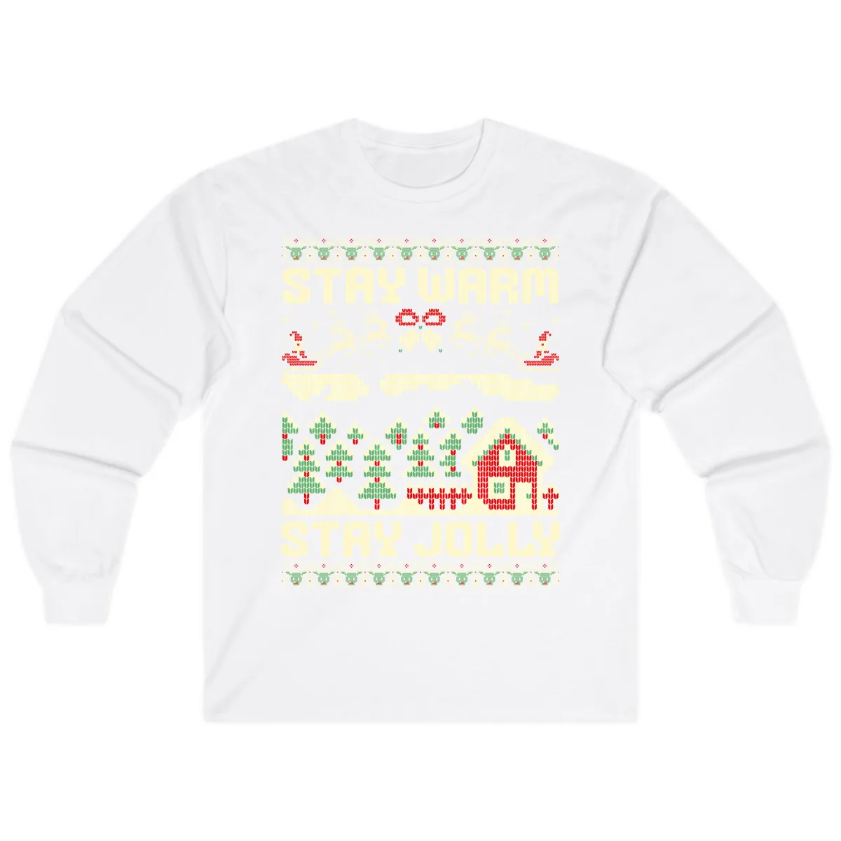 Ugly Christmas Sweater Style Design Long Sleeve in White