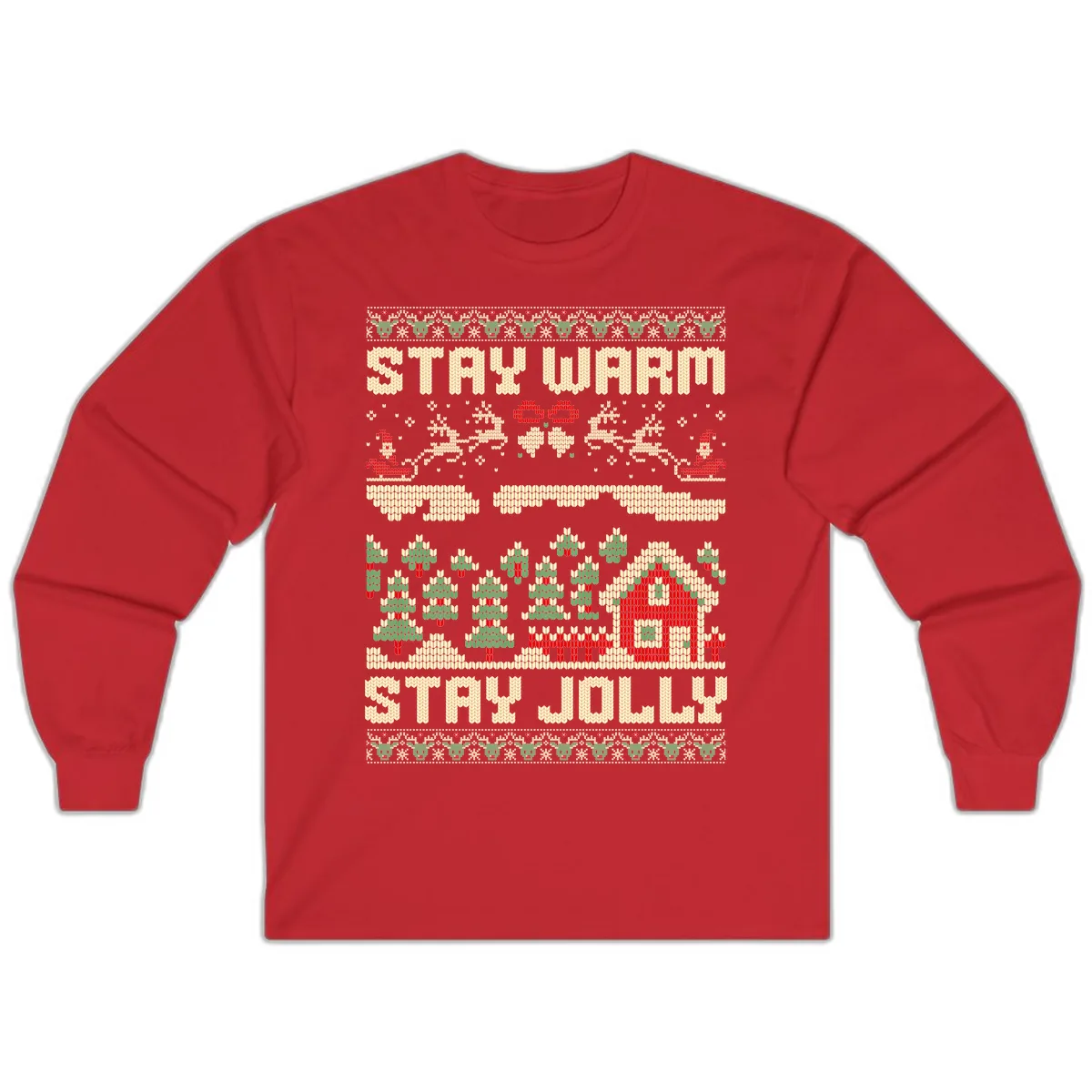 Ugly Christmas Sweater Style Design Long Sleeve in Red