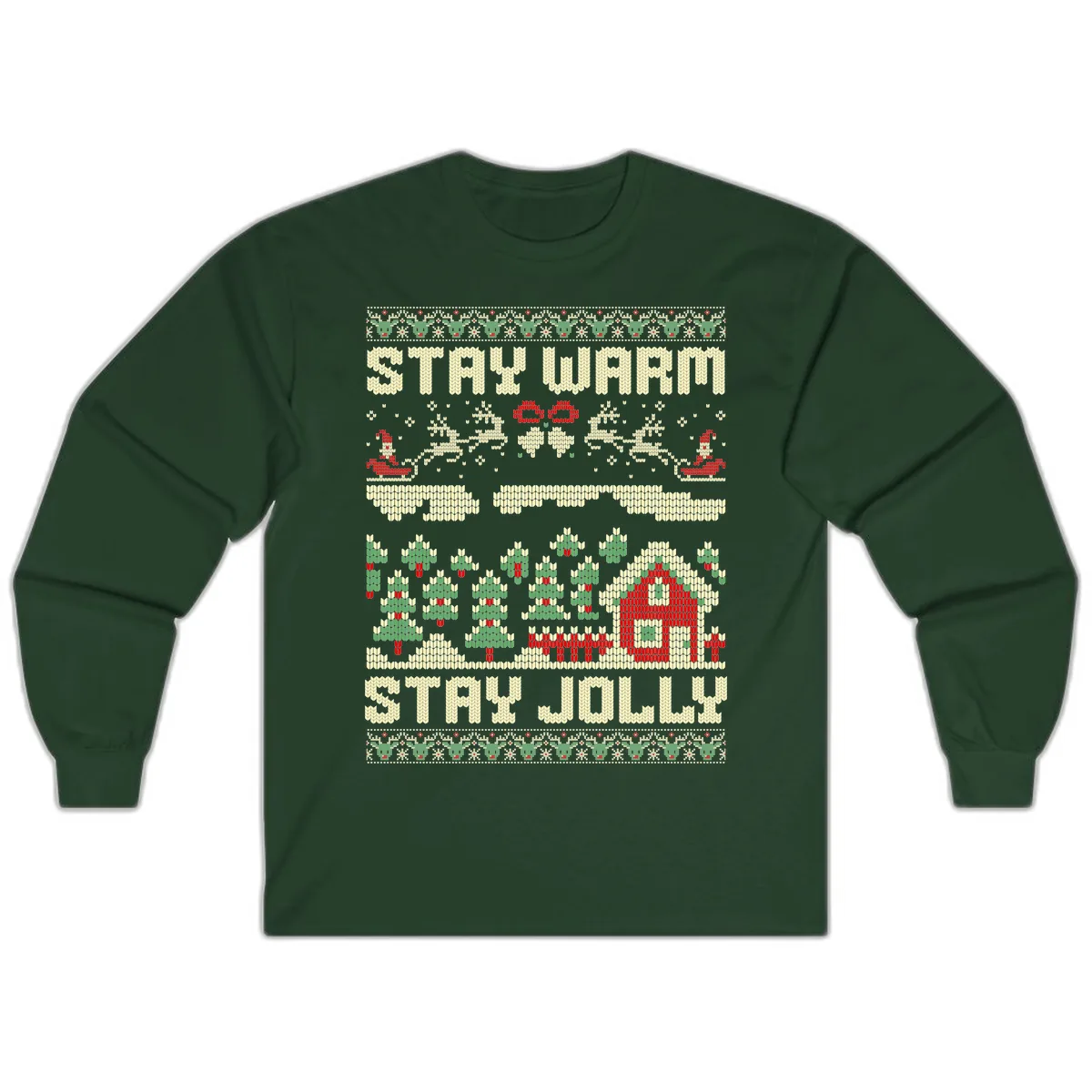 Ugly Christmas Sweater Style Design Long Sleeve in Forest Green
