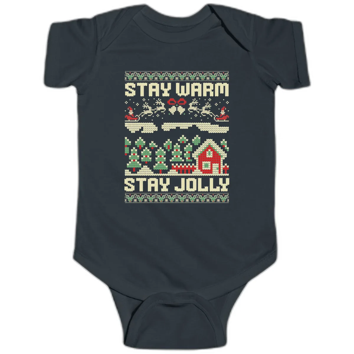 Ugly Christmas Sweater Style Design Baby Onesie in Black