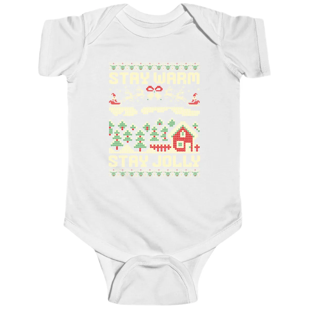 Ugly Christmas Sweater Style Design Baby Onesie in White